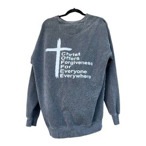 Comfort Colors Charcoal Crewneck Sweatshirt with White Faith Graphic